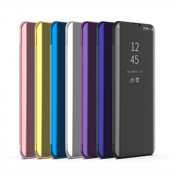 Пластиковый зеркальный чехол книжка для Xiaomi RedMi 9 с полупрозрачной крышкой для уведомлений