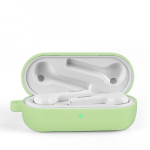 Силиконовый матовый противоударный чехол с карабином для Honor Magic EarBuds/Huawei FreeBuds 3i Зеленый