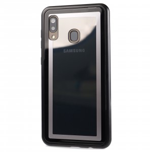 Металлический округлый бампер сборного типа на винтах с защитной стеклянной накладкой для Samsung Galaxy A30