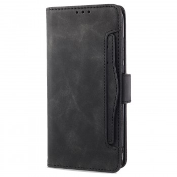 Винтажный чехол портмоне подставка на силиконовой основе с отсеком для карт и внешним картхолдером на магнитной защелке для Samsung Galaxy A51 Черный