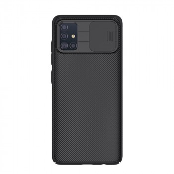 Пластиковый непрозрачный матовый чехол с улучшенной защитой элементов корпуса с защитной шторкой для камеры для Samsung Galaxy A71 Черный