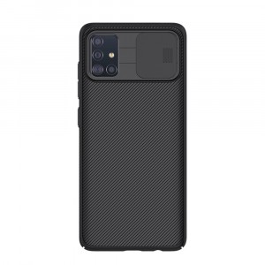 Пластиковый непрозрачный матовый чехол с улучшенной защитой элементов корпуса с защитной шторкой для камеры для Samsung Galaxy A51 Черный
