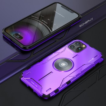 Металлический противоударный двухкомпонентный чехол для Iphone 11 Pro Фиолетовый