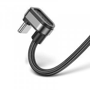 Игровой угловой кабель USB Type C 1м в тканевой оплетке  Черный