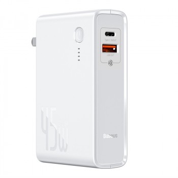 Сетевое зарядное устройство с функцией повербанка GaN 10000 MAh с 2-я разъемами (USB, Type-C) и поддержкой быстрых зарядок QC3.0 и PD 18В Белый