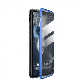 Двухкомпонентный металлический магнитный чехол для  Samsung Galaxy M31 с защитным стеклом и прозрачной задней накладкой Синий