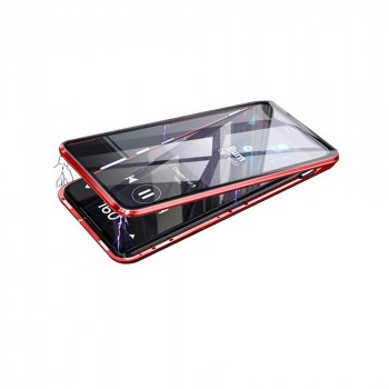 Двухкомпонентный металлический магнитный чехол для  Xiaomi Mi Note 10 Lite с защитным стеклом и прозрачной задней накладкой Красный