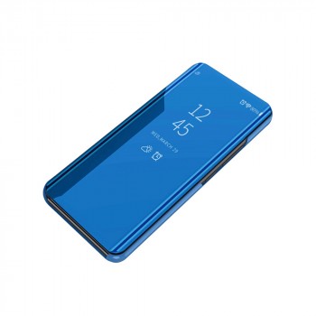 Пластиковый зеркальный чехол книжка для Xiaomi RedMi Note 9 с полупрозрачной крышкой для уведомлений Синий