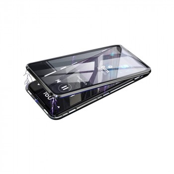Двухкомпонентный металлический магнитный чехол для  Samsung Galaxy M11/A11 с защитным стеклом и прозрачной задней накладкой Черный