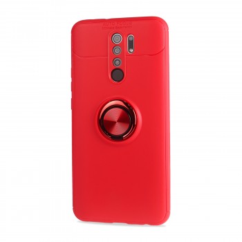 Силиконовый матовый чехол для Xiaomi RedMi 9 с встроенным кольцом-подставкой-держателем Красный