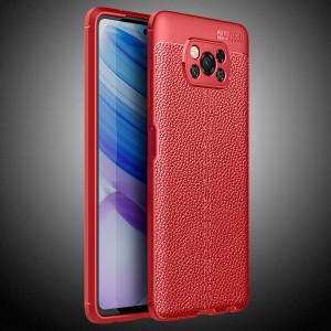 Силиконовый чехол накладка для Xiaomi Poco X3 с текстурой кожи Красный