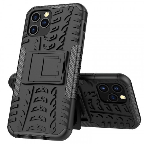 Экстрим противоударный чехол для Iphone 12 Mini с подставкой и текстурой шины, цвет Черный