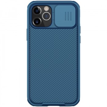 Пластиковый непрозрачный матовый чехол с улучшенной защитой элементов корпуса с защитной шторкой для камеры для Iphone 12/12 Pro Синий
