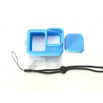 Силиконовый матовый противоударный чехол с ремешком для GoPro 9 black (HERO9 CHDHX-901) Голубой