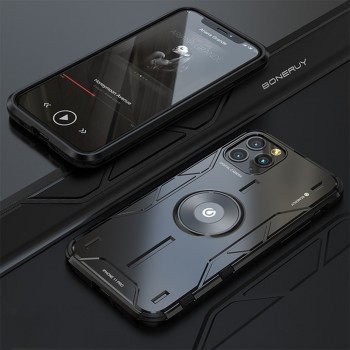 Металлический противоударный двухкомпонентный чехол для Iphone 11 Черный