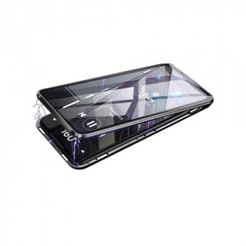 Двухкомпонентный металлический магнитный чехол для  Huawei Honor 9X с защитным стеклом и прозрачной задней накладкой Черный