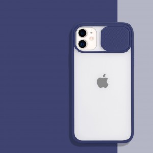 Силиконовый матовый непрозрачный чехол с полупрозрачной матовой поликарбонатной накладкой и защитной шторкой для камеры для Iphone 12 Pro Max Синий