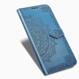 Чехол портмоне подставка для Huawei Honor 10X Lite с декоративным тиснением на магнитной защелке Синий