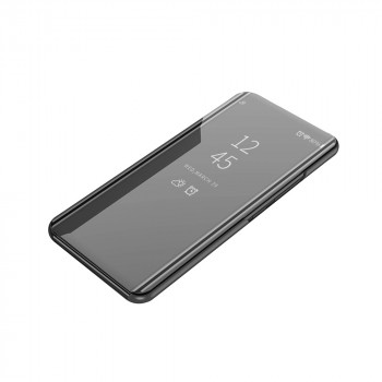 Пластиковый зеркальный чехол книжка для Samsung Galaxy S21 с полупрозрачной крышкой для уведомлений Черный