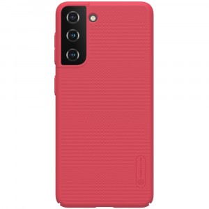 Пластиковый непрозрачный матовый нескользящий премиум чехол с улучшенной защитой элементов корпуса для Samsung Galaxy S21  Красный