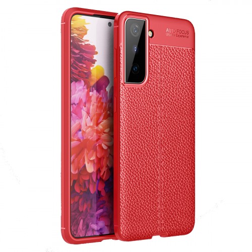 Силиконовый чехол накладка для Samsung Galaxy S21 Plus с текстурой кожи, цвет Красный