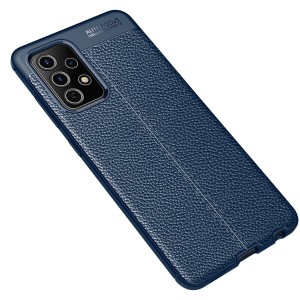 Силиконовый чехол накладка для Samsung Galaxy A52 с текстурой кожи Синий