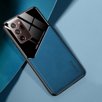 Силиконовый матовый непрозрачный чехол с текстурным покрытием Кожа и поликарбонатной накладкой для Samsung Galaxy A52 Синий