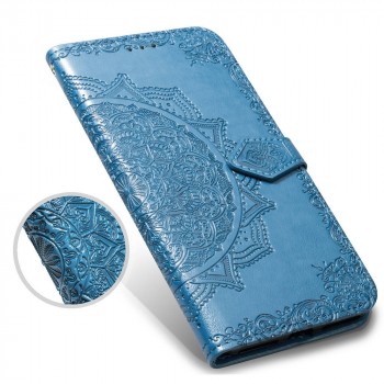 Чехол портмоне подставка для Samsung Galaxy M12/A12 с декоративным тиснением на магнитной защелке Синий