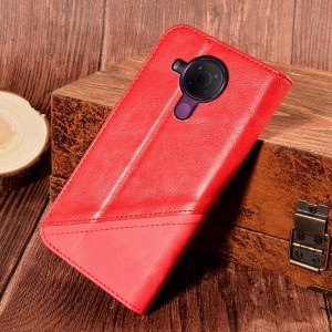 Чехол портмоне подставка на силиконовой основе с отсеком для карт на дизайнерской магнитной защелке для Nokia 5.4  Красный