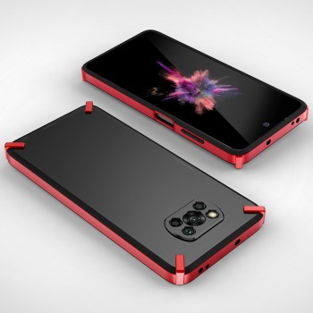 Двухкомпонентный силиконовый матовый непрозрачный чехол с поликарбонатным бампером для Xiaomi Poco X3  Красный