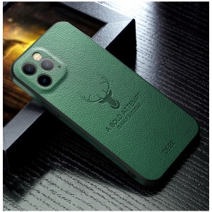 Силиконовый матовый непрозрачный чехол с текстурным покрытием Кожа для Iphone 12 Pro Max  Зеленый