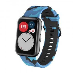 Силиконовый гипоаллергенный нескользящий ремешок текстура Камуфляж с металлической пряжкой для Huawei Watch Fit  Синий
