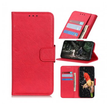 Винтажный чехол портмоне подставка на силиконовой основе с отсеком для карт на магнитной защелке для Samsung Galaxy A32 Красный