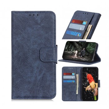 Винтажный чехол портмоне подставка на силиконовой основе с отсеком для карт на магнитной защелке для Samsung Galaxy A32 Синий