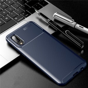 Матовый силиконовый чехол для Samsung Galaxy M22/A22 с текстурным покрытием карбон Синий