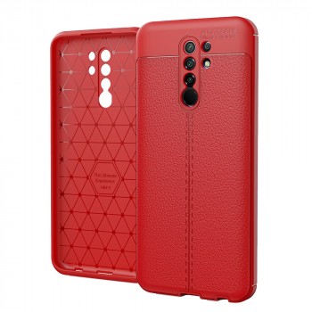 Силиконовый чехол накладка для Xiaomi RedMi 9 с текстурой кожи Красный