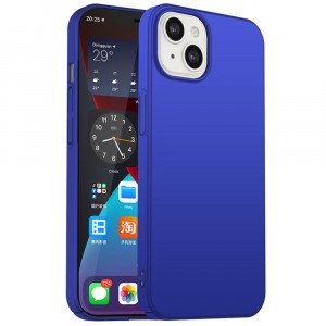 Матовый пластиковый чехол для Iphone 13 с улучшенной защитой торцов корпуса Синий
