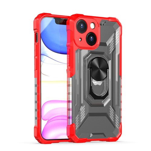 Противоударный двухкомпонентный силиконовый матовый непрозрачный чехол с поликарбонатными вставками экстрим защиты с встроенным кольцом-подставкой для Iphone 13 Mini , цвет Красный