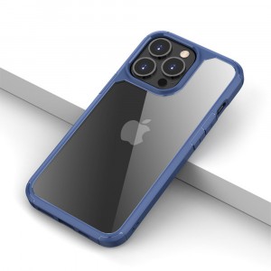 Силиконовый матовый непрозрачный чехол с прозрачной поликарбонатной вставкой для Iphone 13 Pro Max Синий