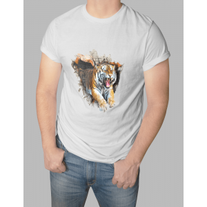 Мужская футболка с принтом Свирепый Тигр Белый